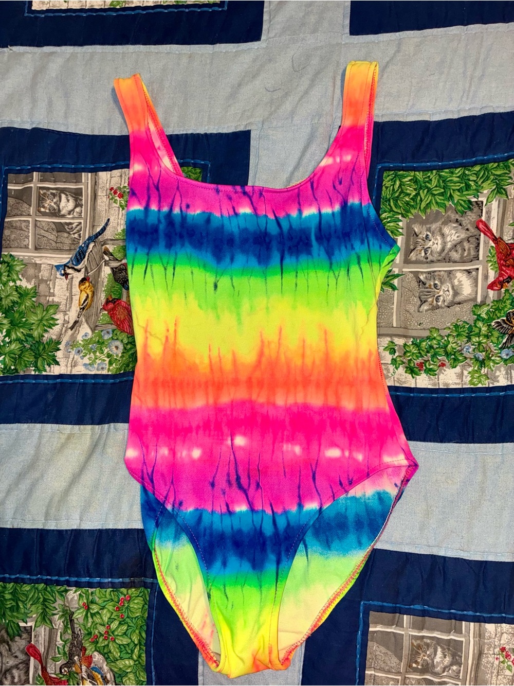 (2) Kathy Ireland Neon Rainbow Tie-Dye Bathing Suits --- Size Woman's 6